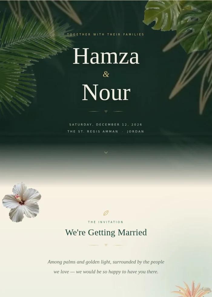 Hamza and Nour cinematic wedding invitation preview